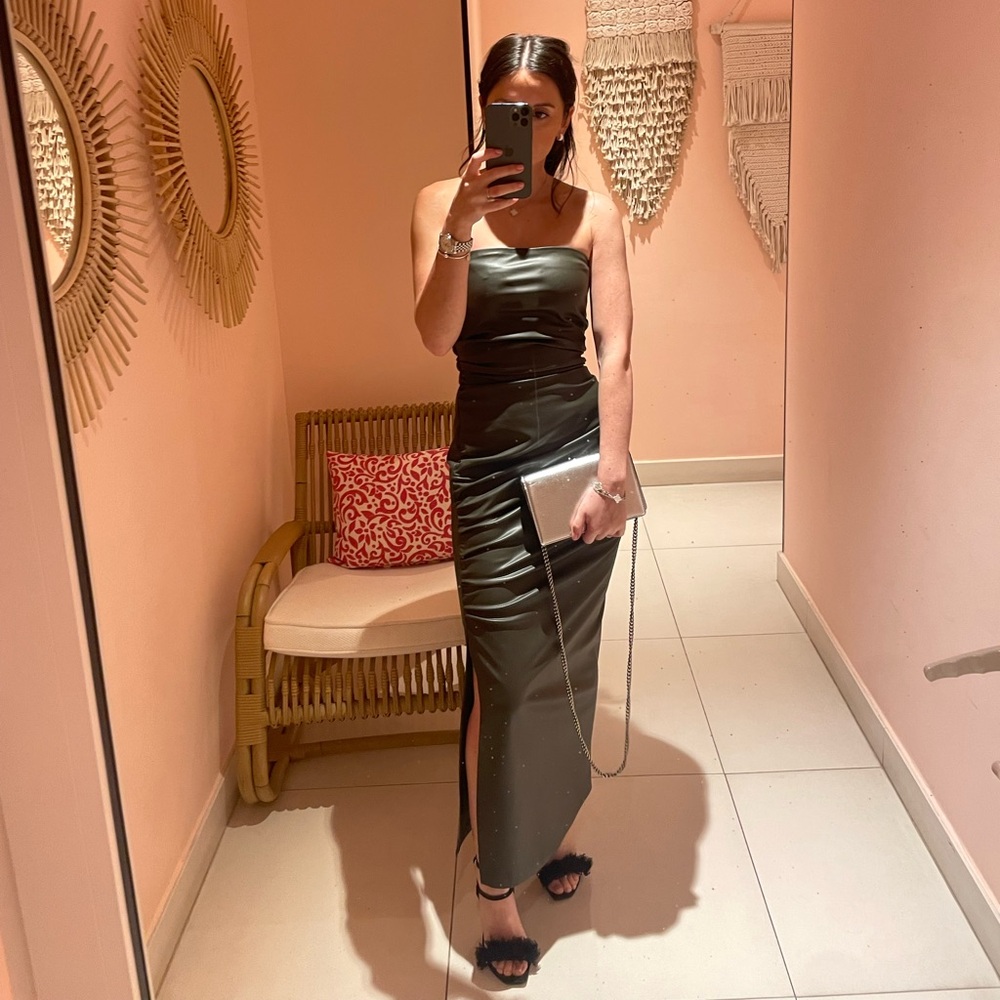 Zara leather look midi bodycon dress